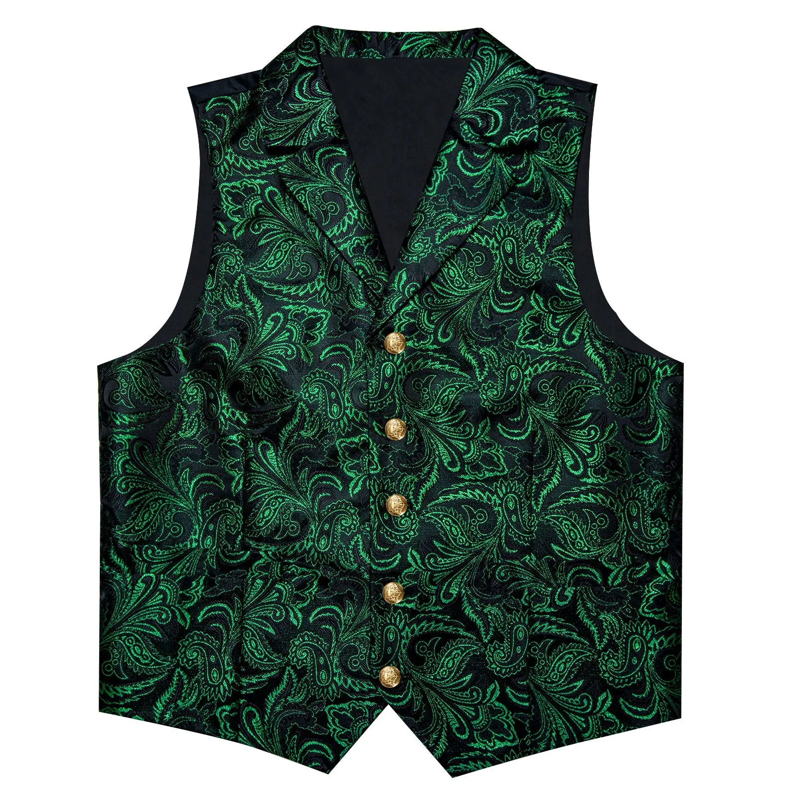 Black DarkGreen Paisley Men's Collar Vest Tie Hanky Cufflinks Set Waistcoat Suit Set