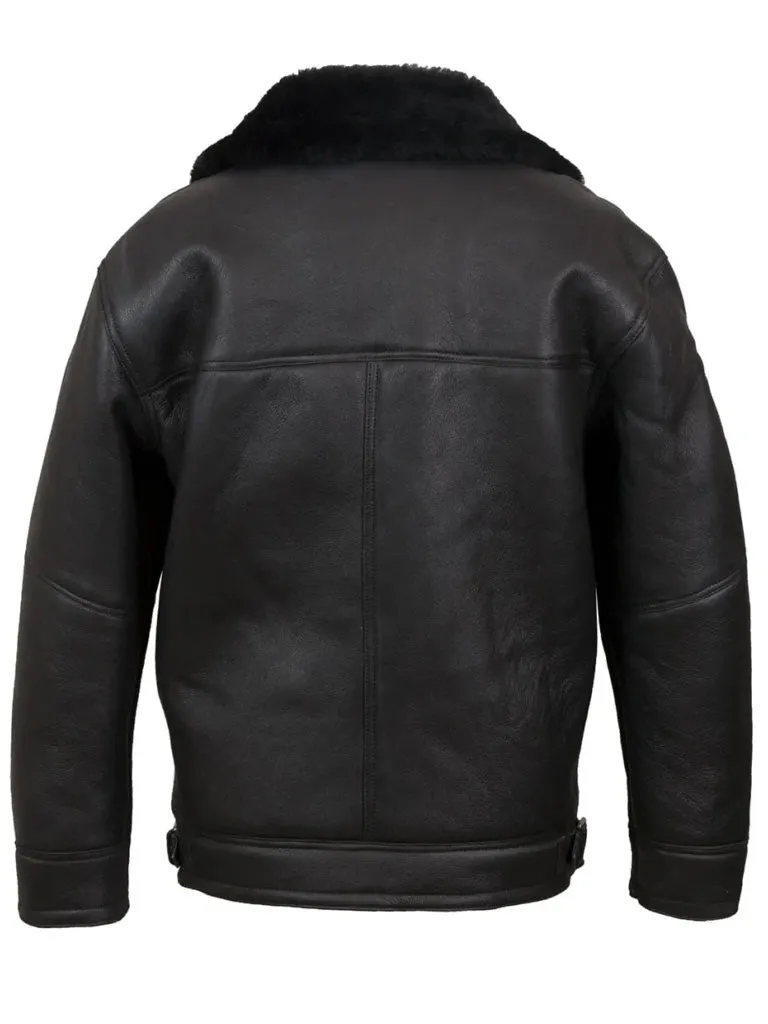 Black Lapel Style Shearling Leather Jacket