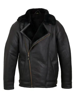 Black Lapel Style Shearling Leather Jacket