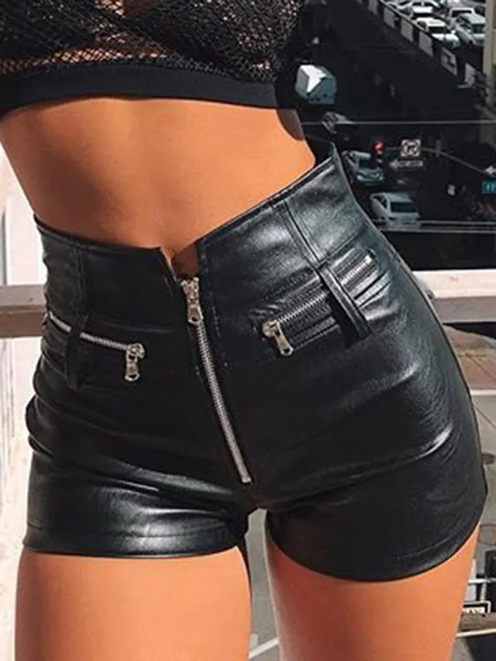 Black Leather Zip-Up Shorts - Culture Heaven Special