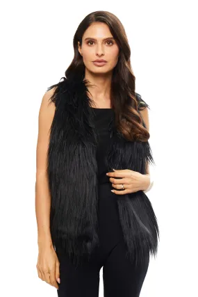 Black Long Hair Faux Fur Vest