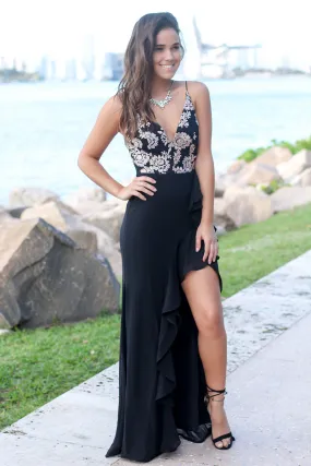 Black Maxi Dress with Embroidered Top