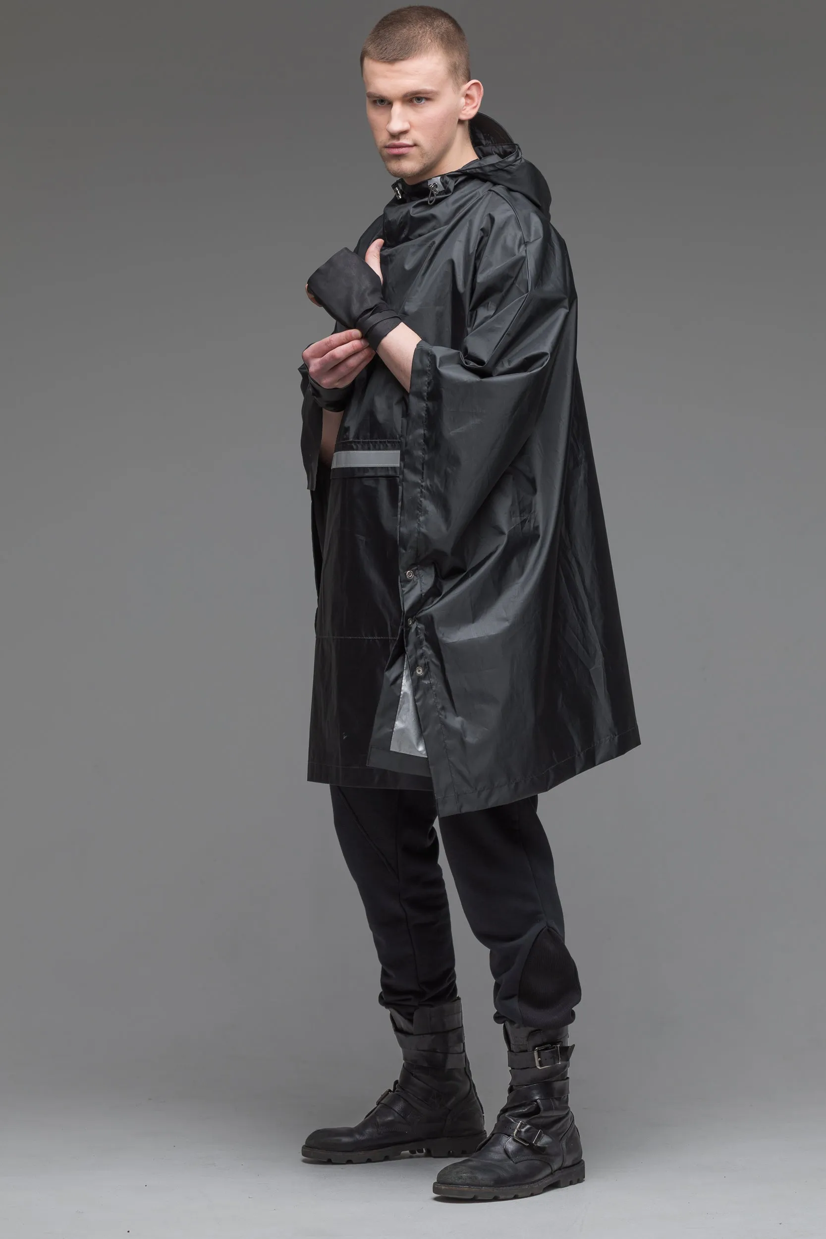 Black poncho raincoat