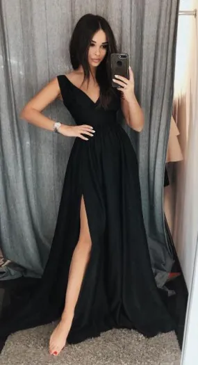 Black Prom Dress with Slit, Prom Dresses, Evening Dress, Dance Dress, Graduation School Party Gown, PC0409