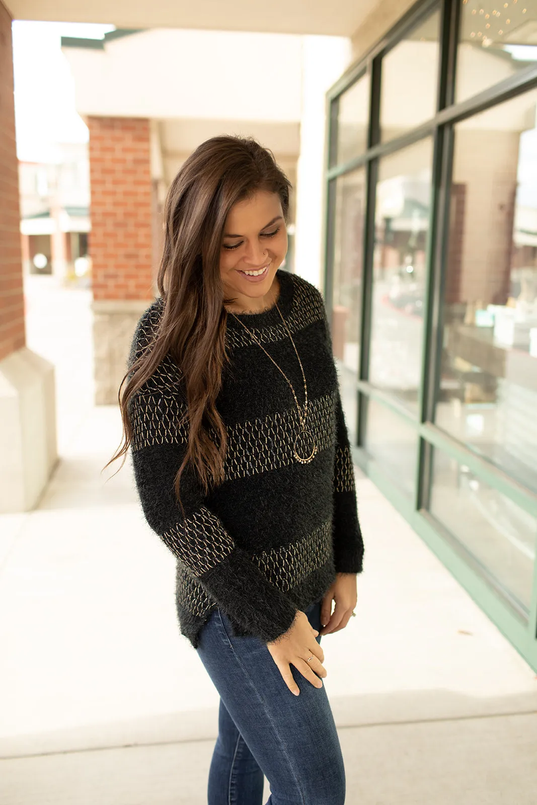 Black Shimmer Gold Knit Sweater