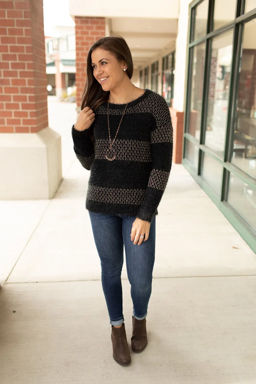 Black Shimmer Gold Knit Sweater