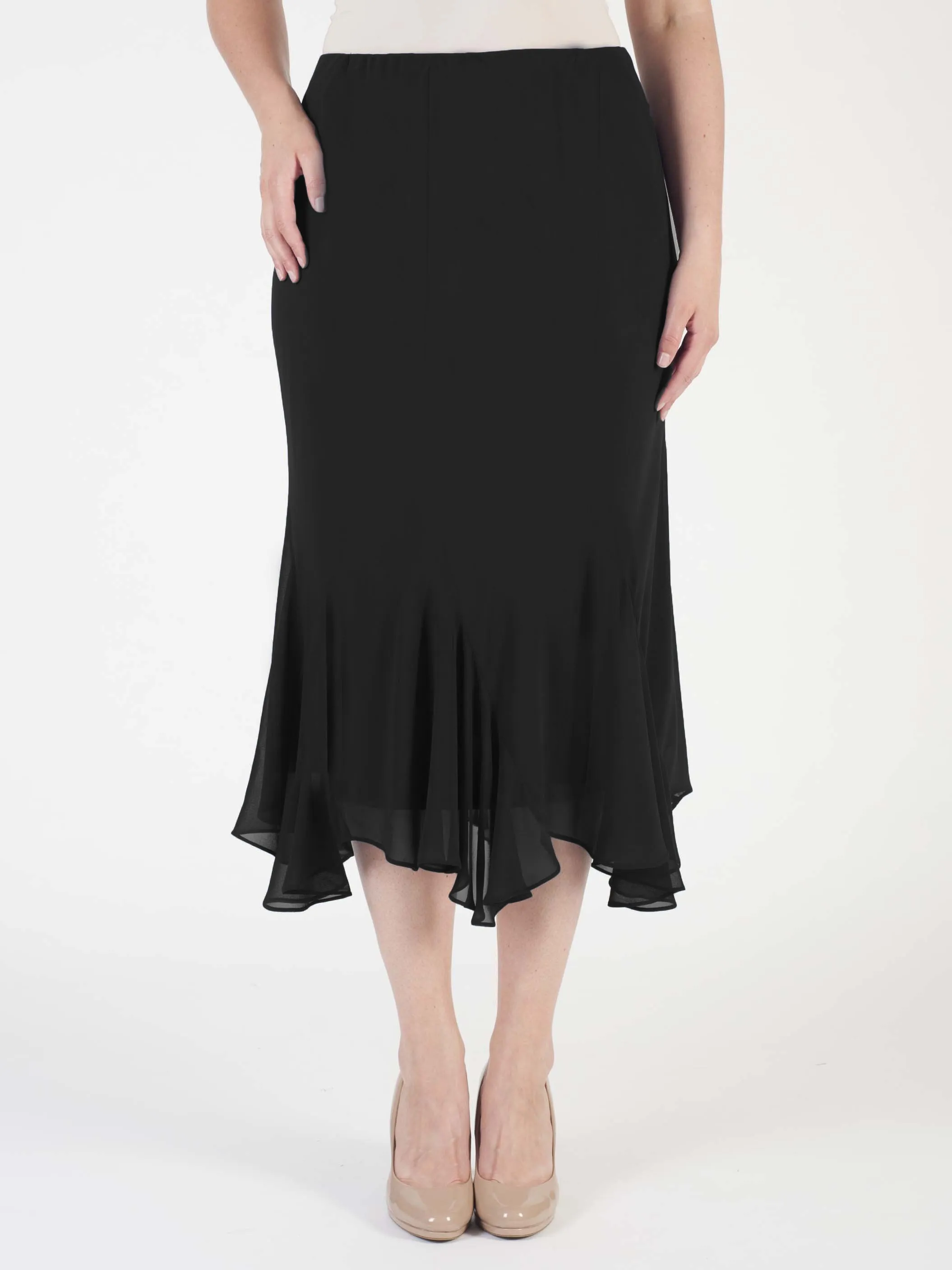 Black Six Panelled Crepe Chiffon Skirt