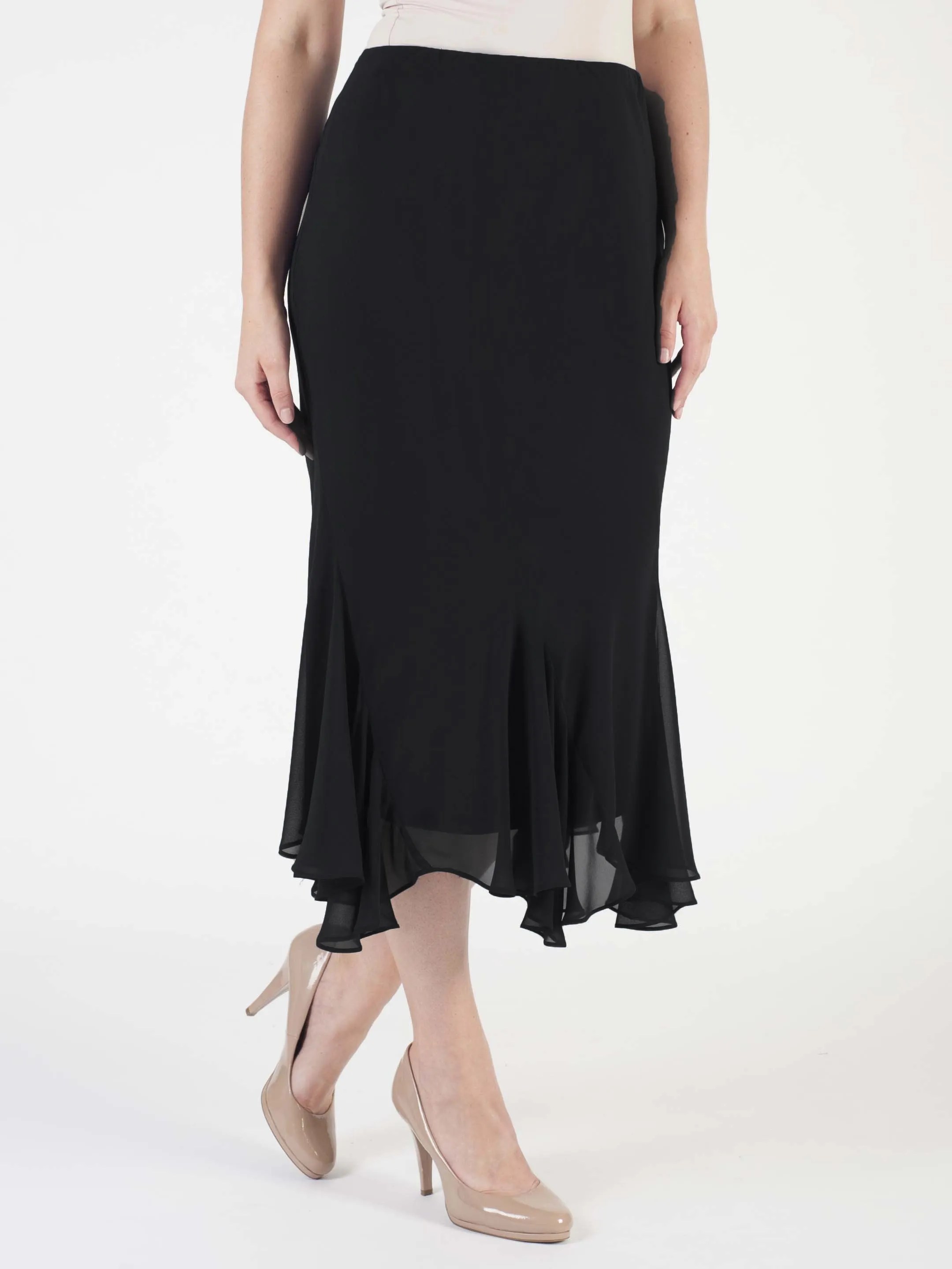 Black Six Panelled Crepe Chiffon Skirt