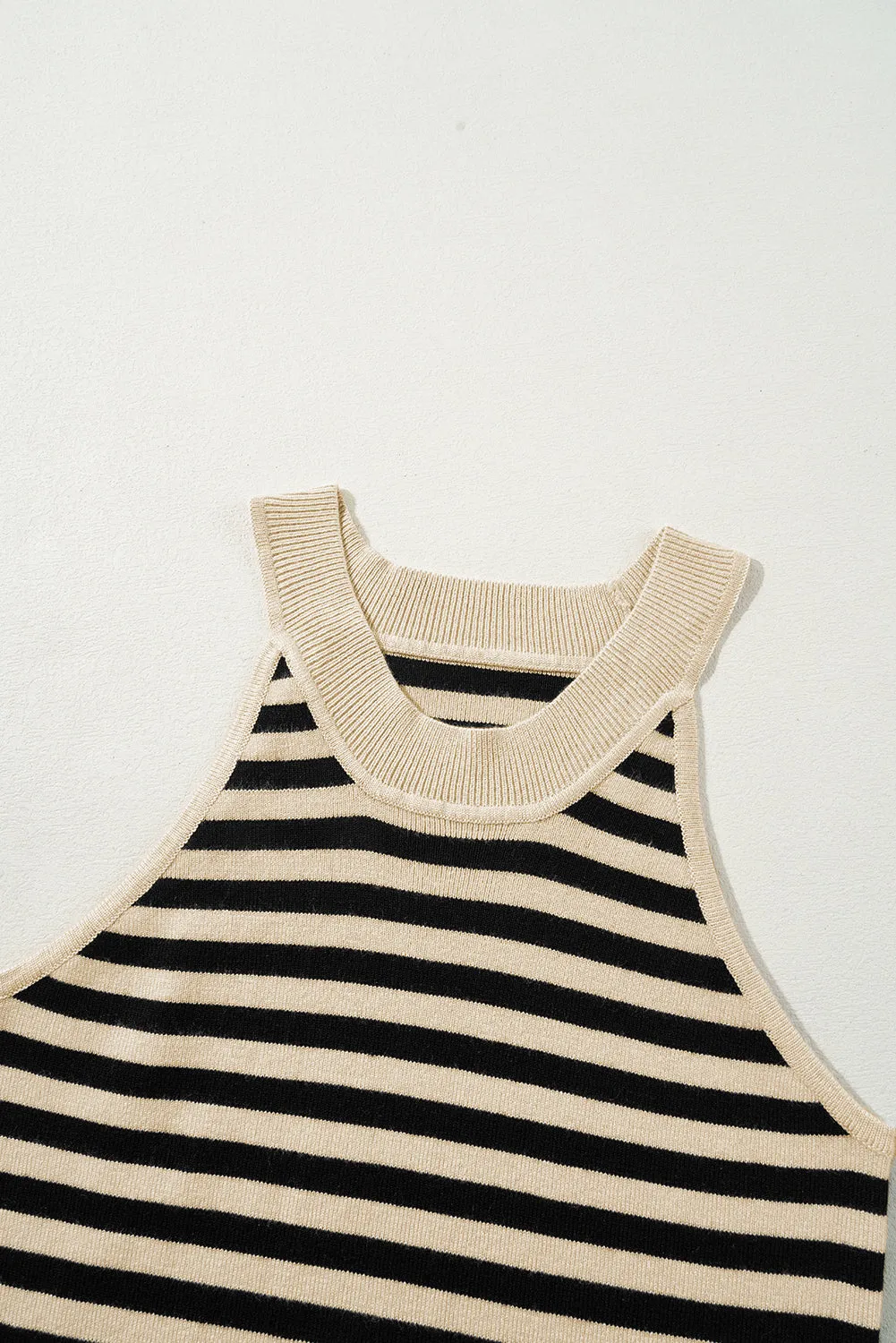 Black Stripe Crew Neck Slim Fit Sweater Vest