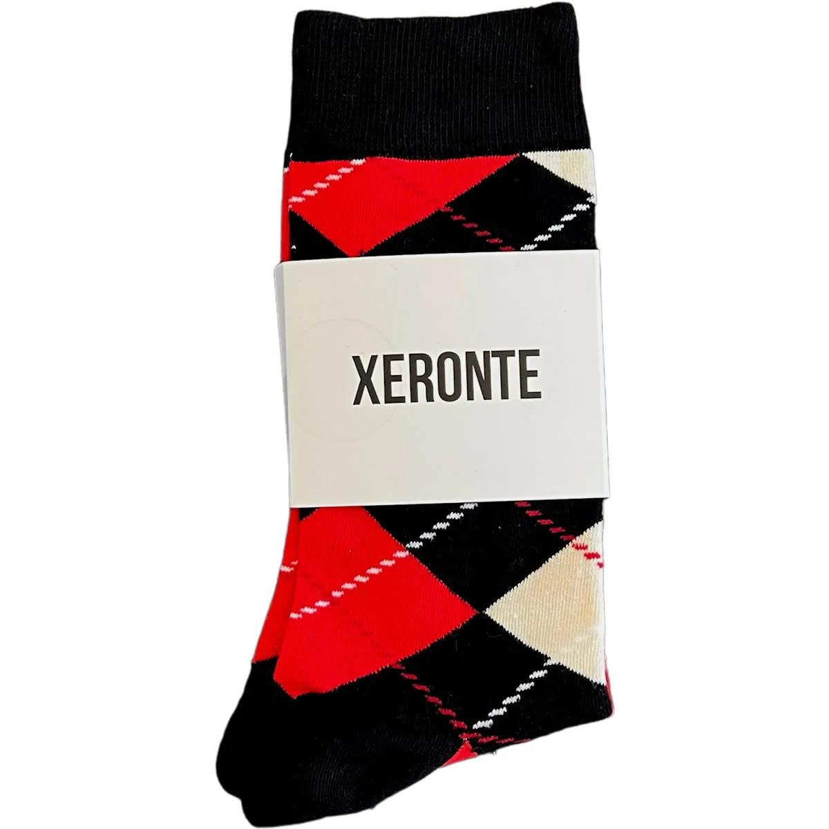 Black White Red Argyle Mens Crew Socks