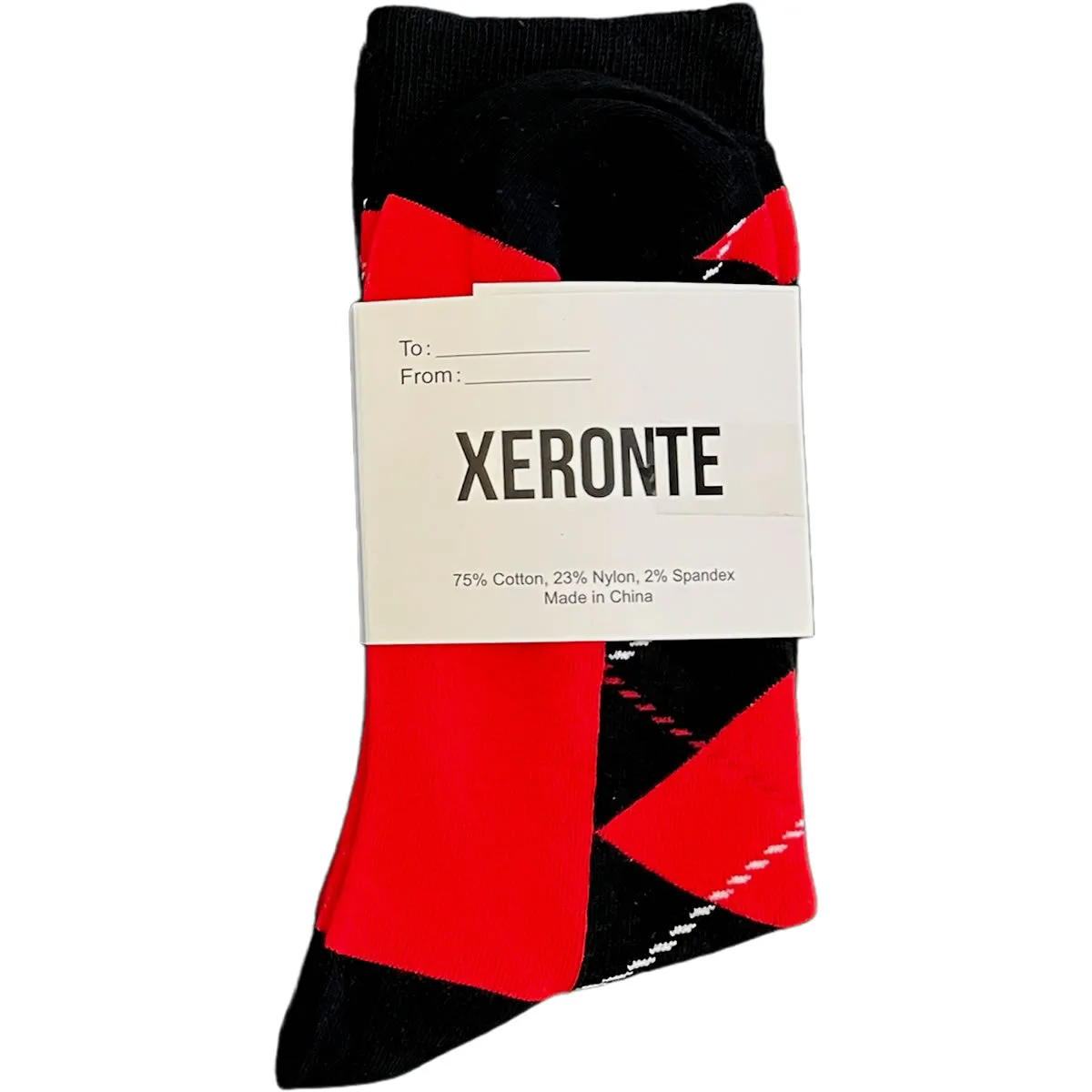 Black White Red Argyle Mens Crew Socks