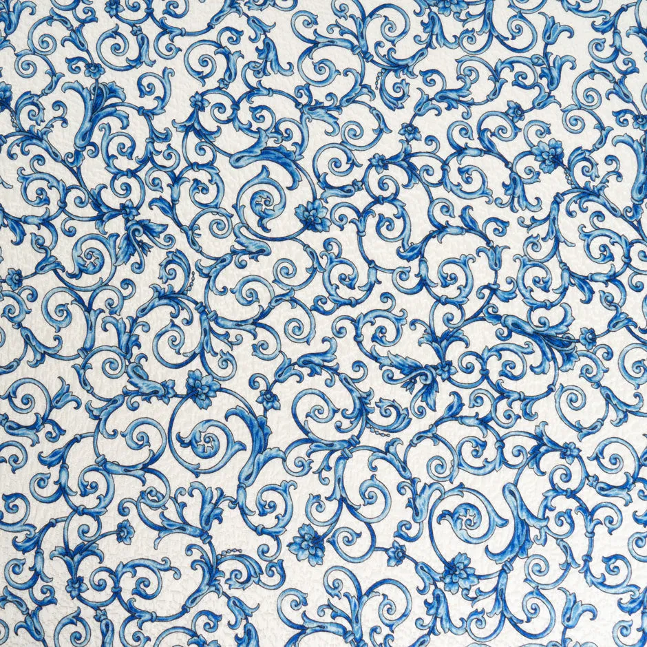 Blue 'Fleur de Lis' Cotton & Silk Blend Cloqué