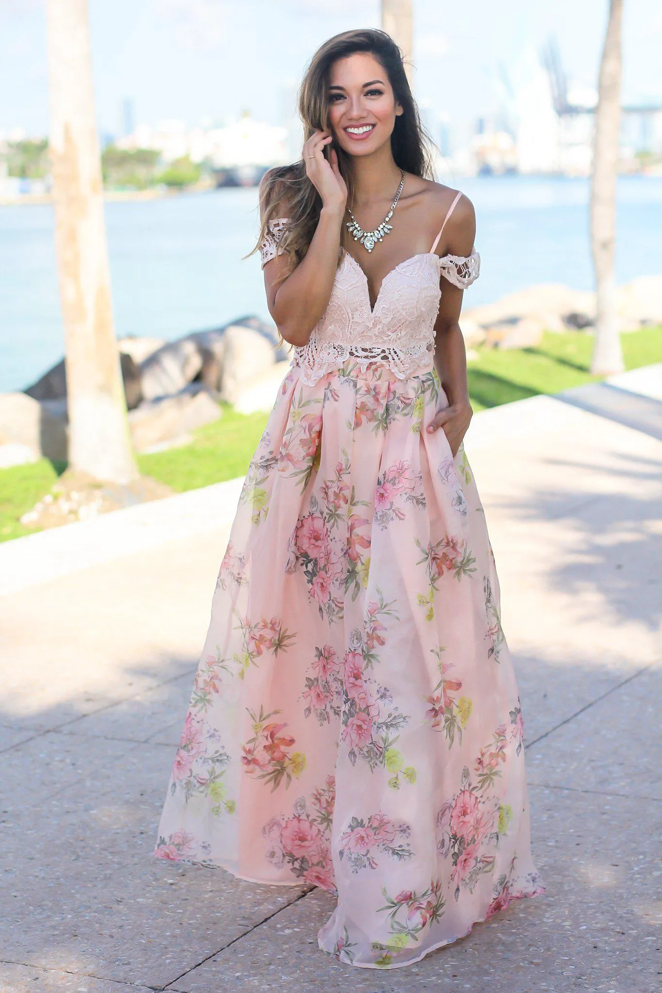 Blush Crochet Top Floral Maxi Dress