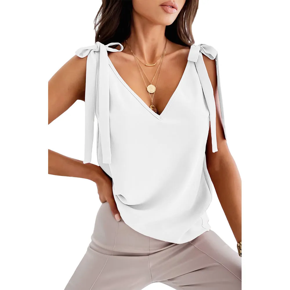 Bowknot Tie Up Camisole V-neck Tanks