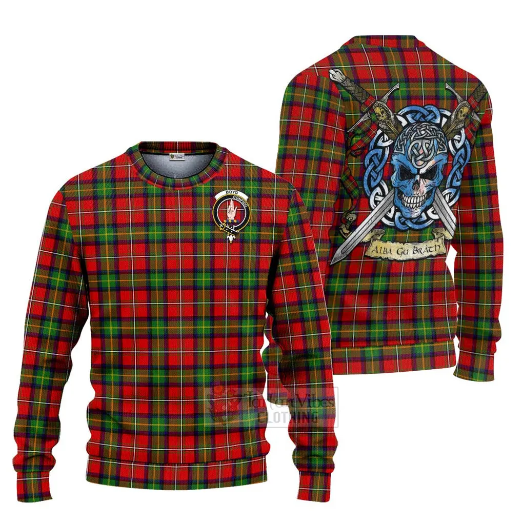 Boyd Tartan Ugly Sweater with Family Crest Celtic Skull Style