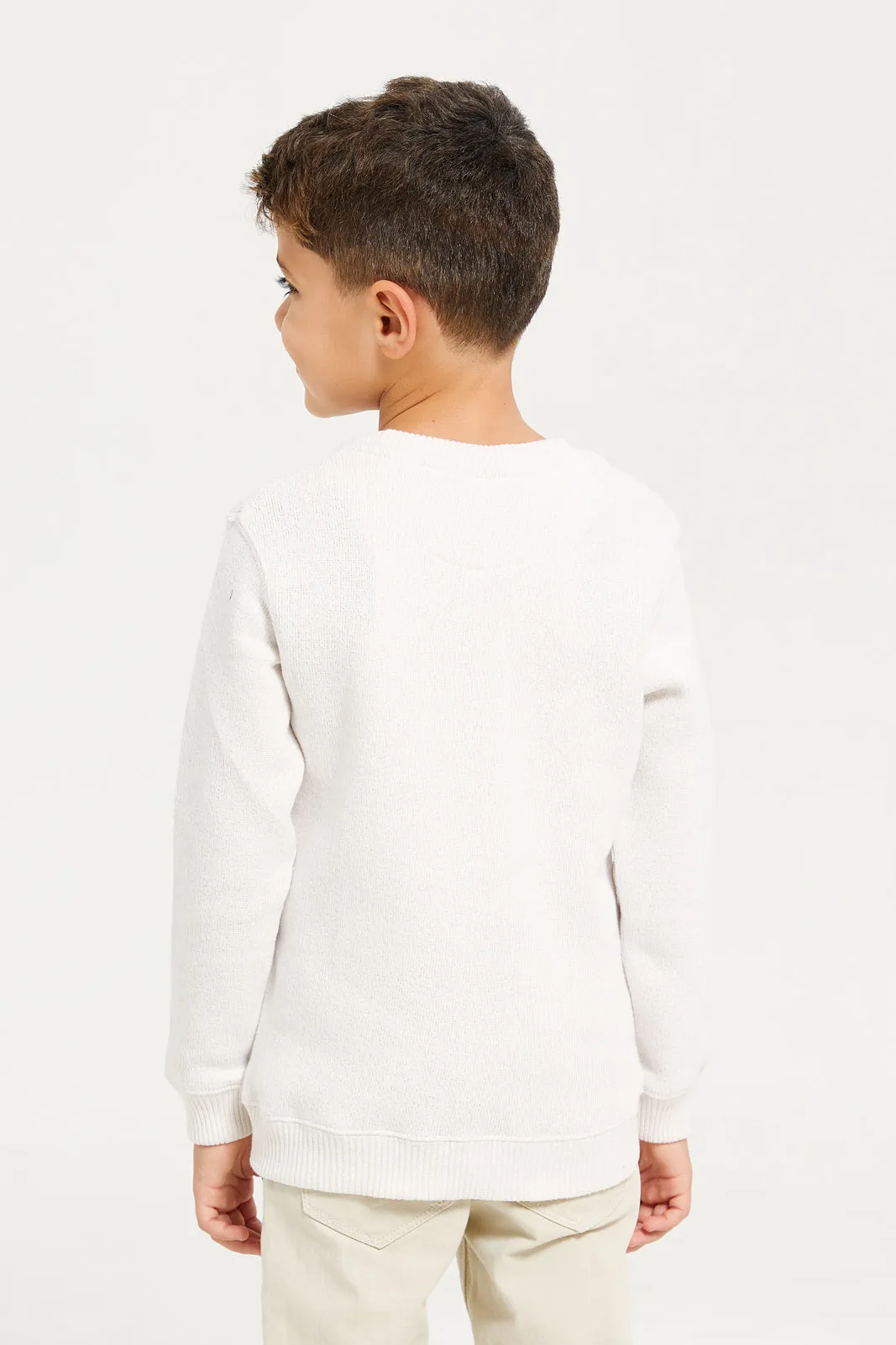 Boys White Snow Look Crew Neck Pullover