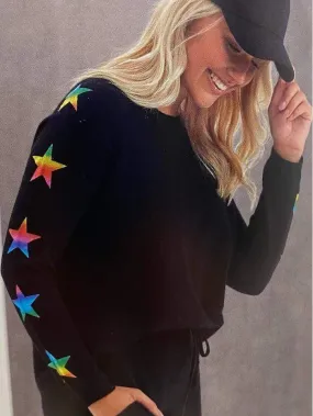 Brodie Cashmere Black Rainbow Sweater With Foil Star Sleeve EW7012