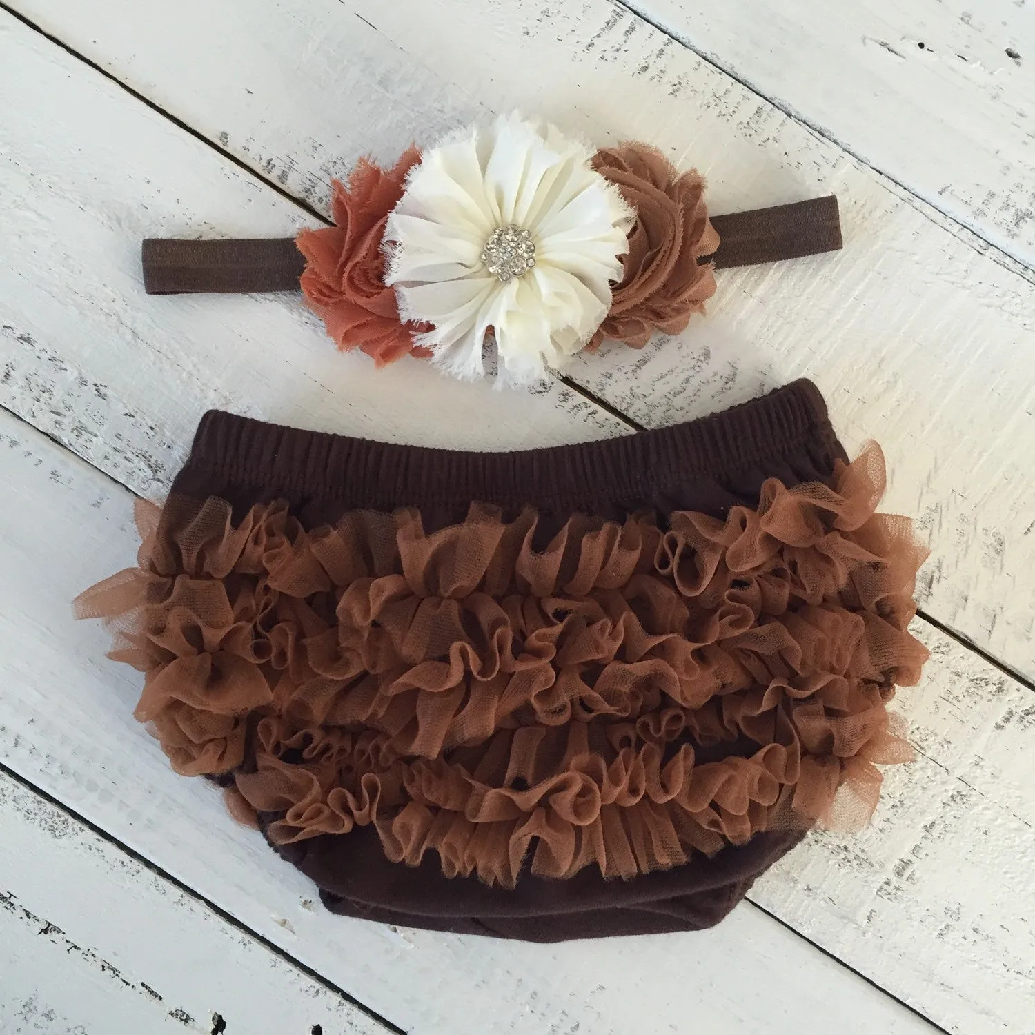 Brown ruffle bloomers diaper cover  - Leopard print ruffle bottom leg warmers - matching headband