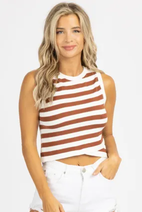 BROWN STRIPED WRAP FRONT TANK