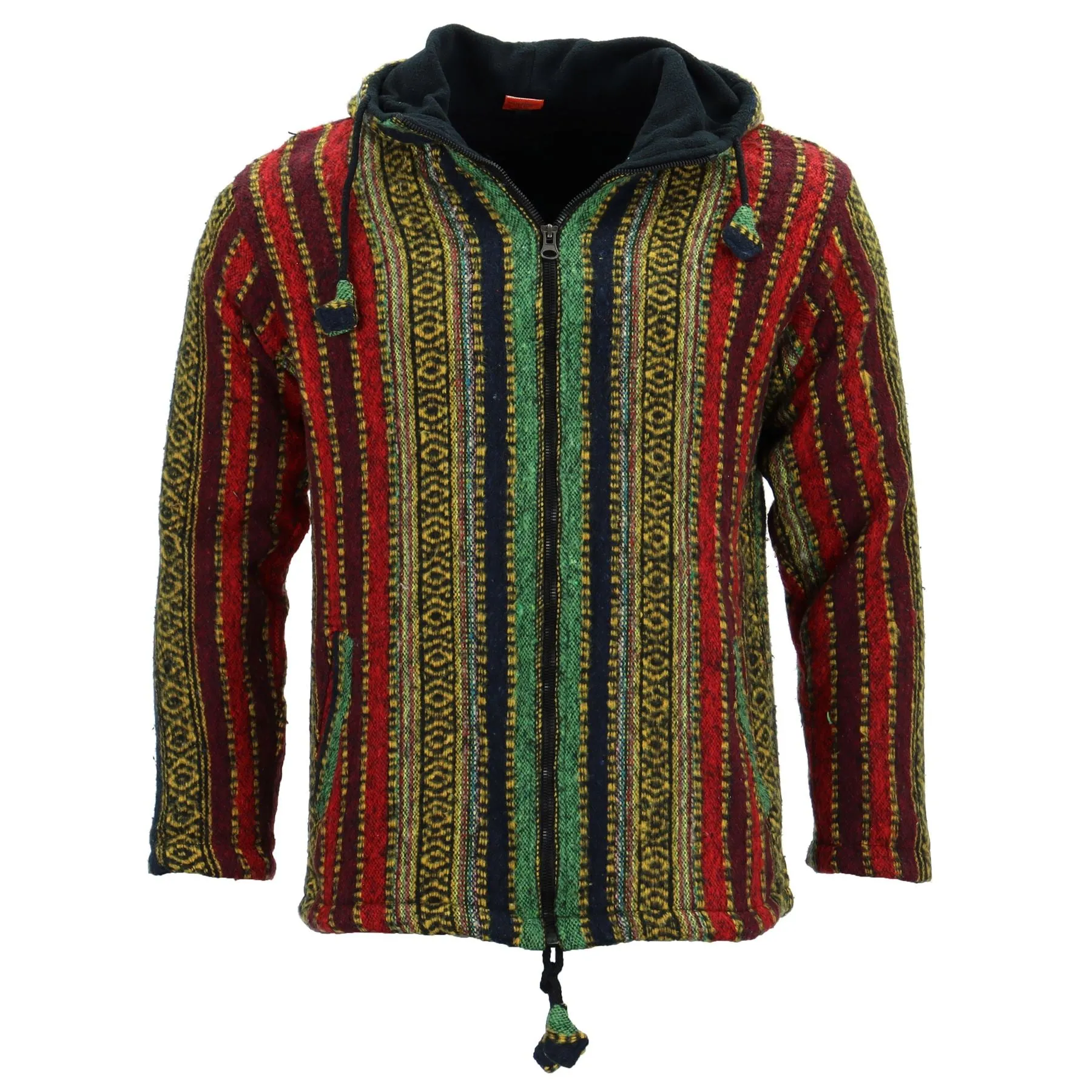 Brushed Gheri Cotton Hoodie Fleece Lined - Red Green