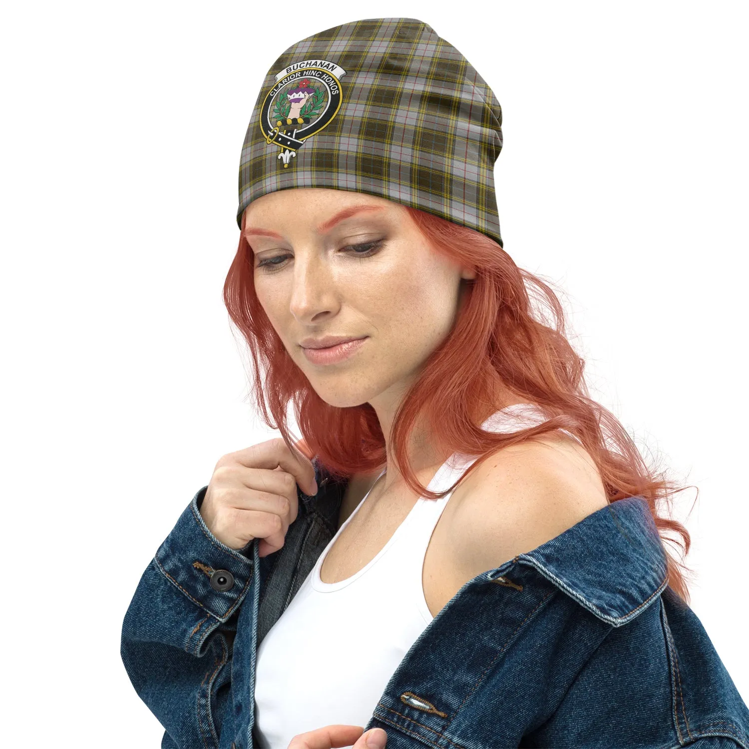 Buchanan Dress Tartan Beanies Hat with Family Crest