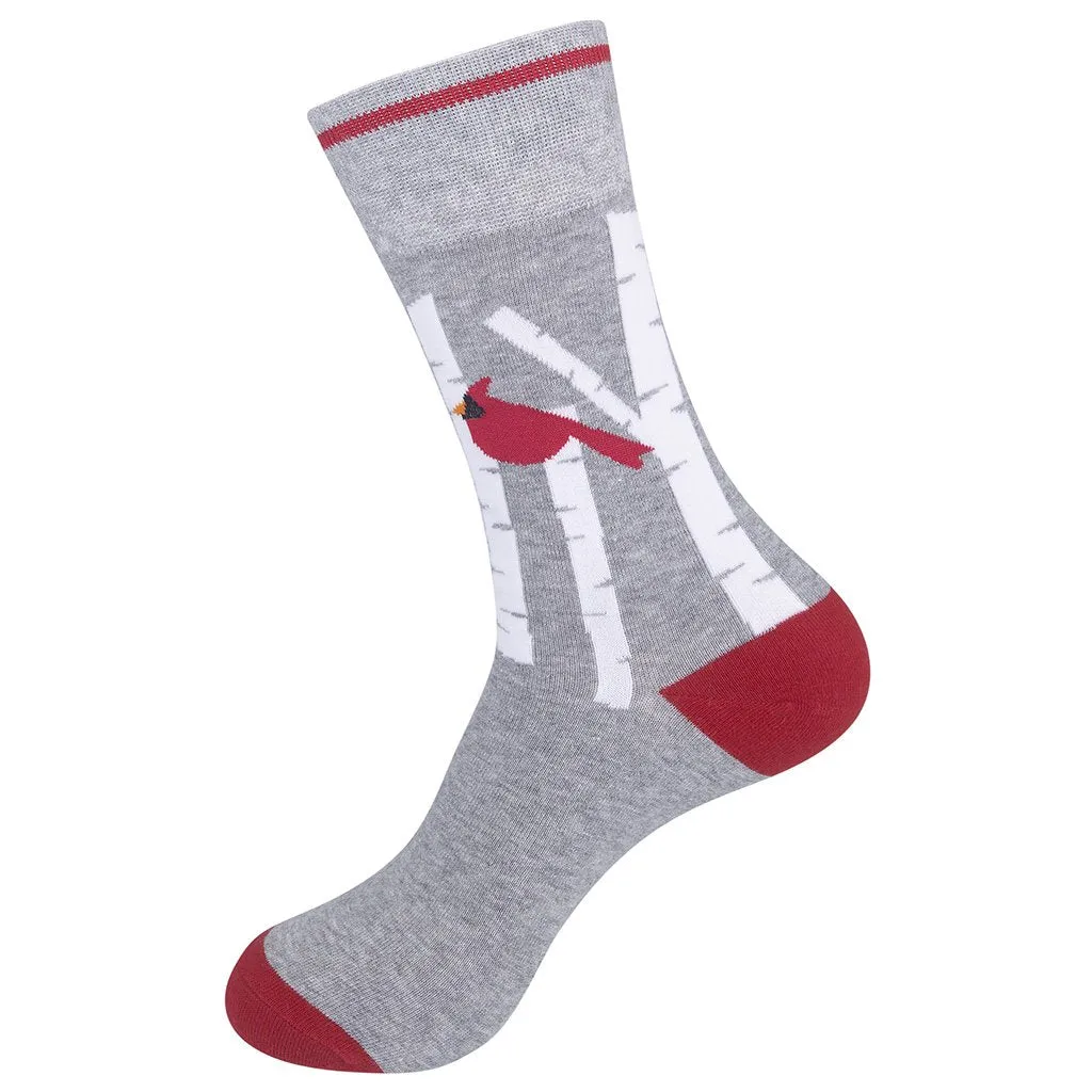 Cardinal in Birches (Grey) Unisex Crew Socks