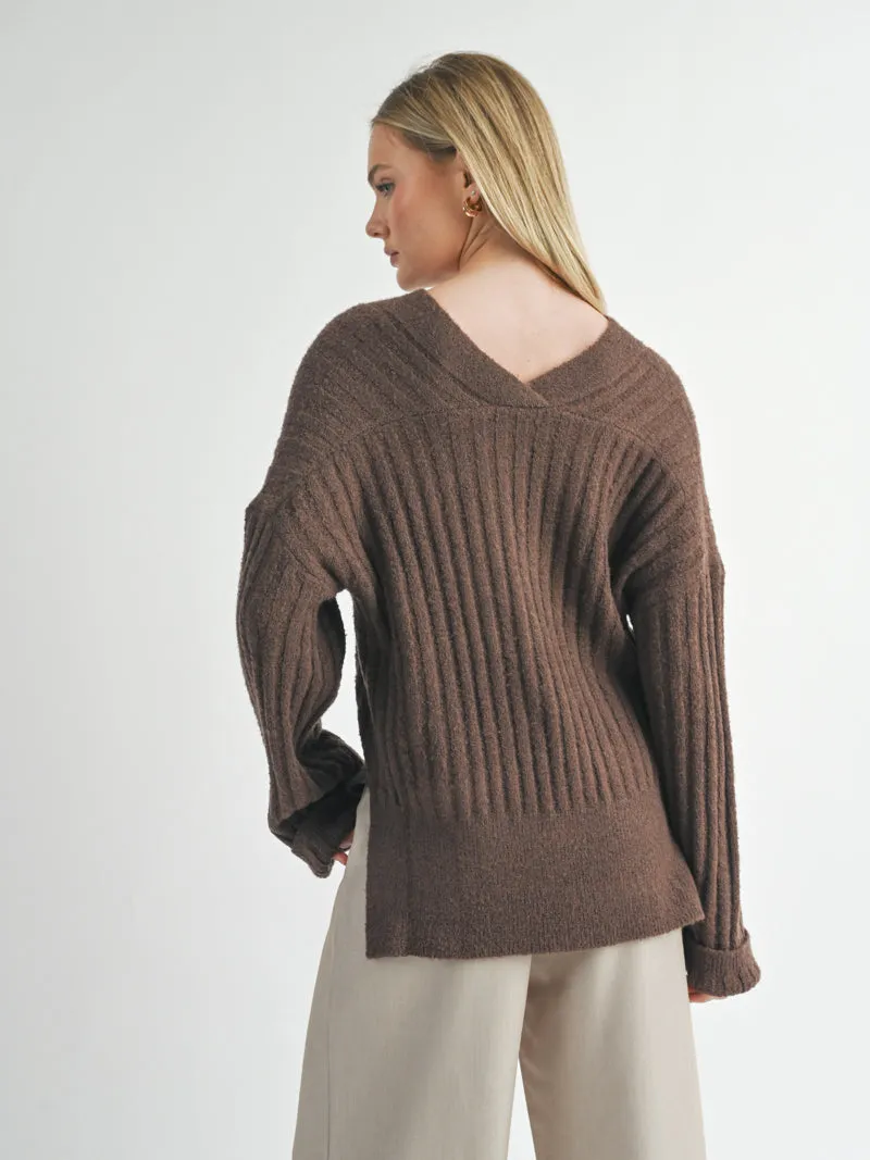 Carli V-Neck Pullover Sweater - Chocolate Brown