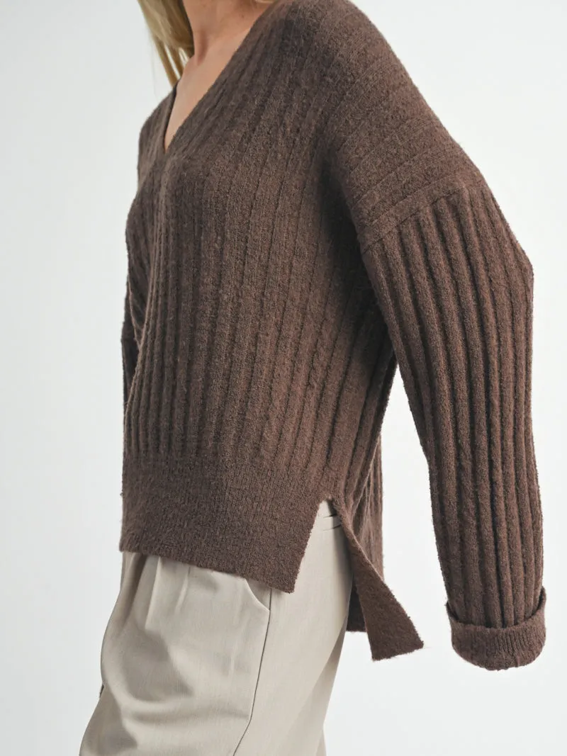 Carli V-Neck Pullover Sweater - Chocolate Brown