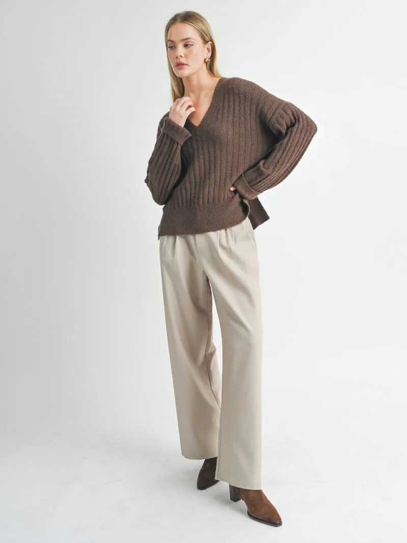 Carli V-Neck Pullover Sweater - Chocolate Brown