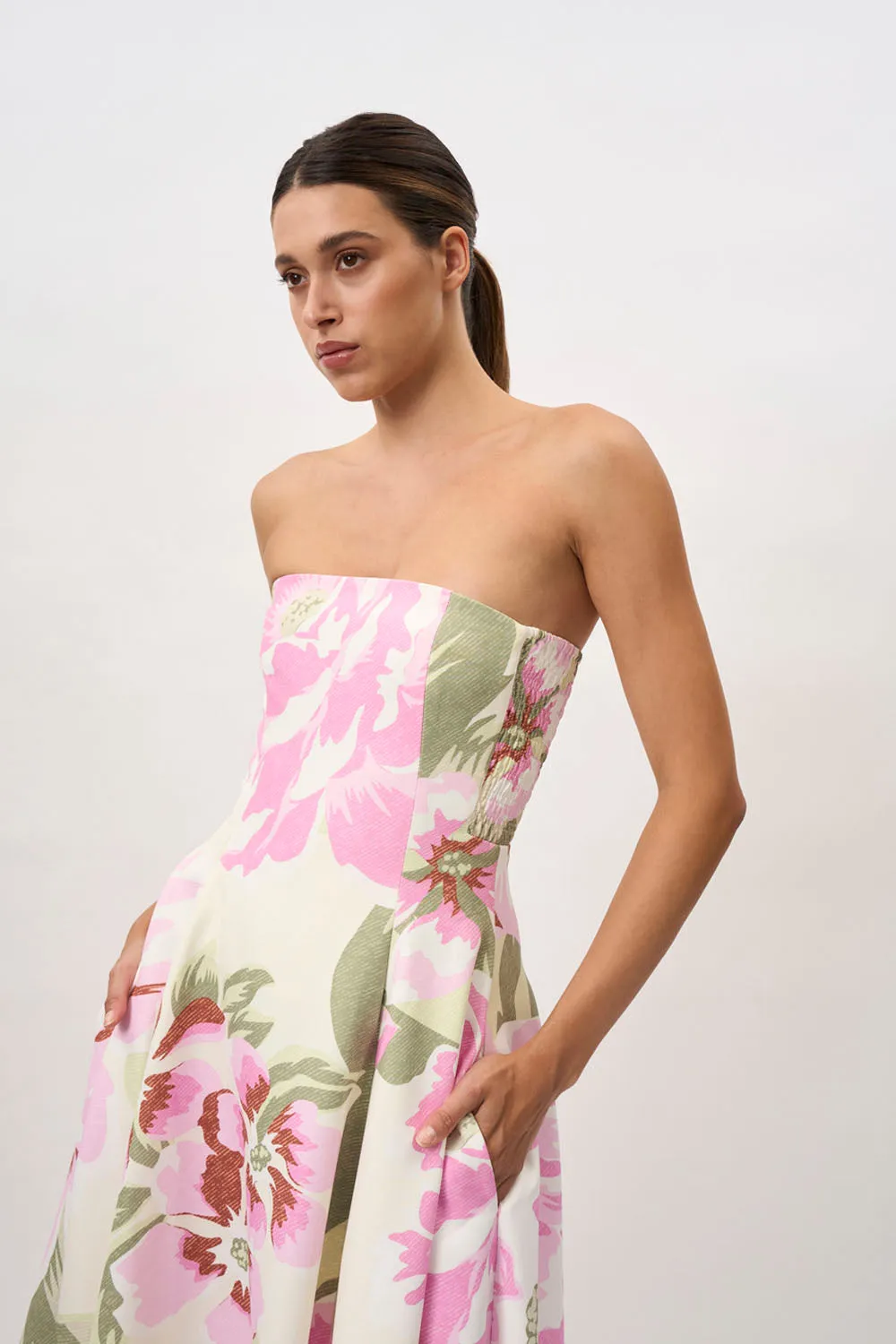 Carrie Strapless Dress - Pink Ivory Green