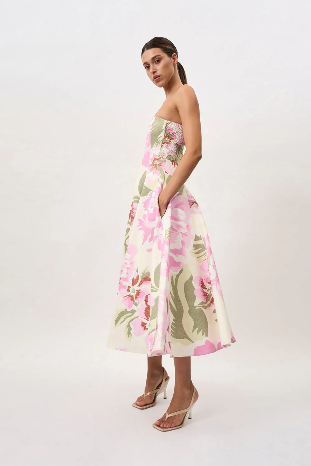 Carrie Strapless Dress - Pink Ivory Green