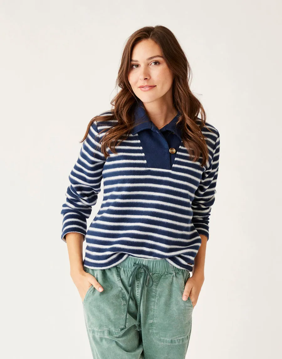 Carve Designs Clara Fleece Pullover Sweatshirt-Navy Even Stripe