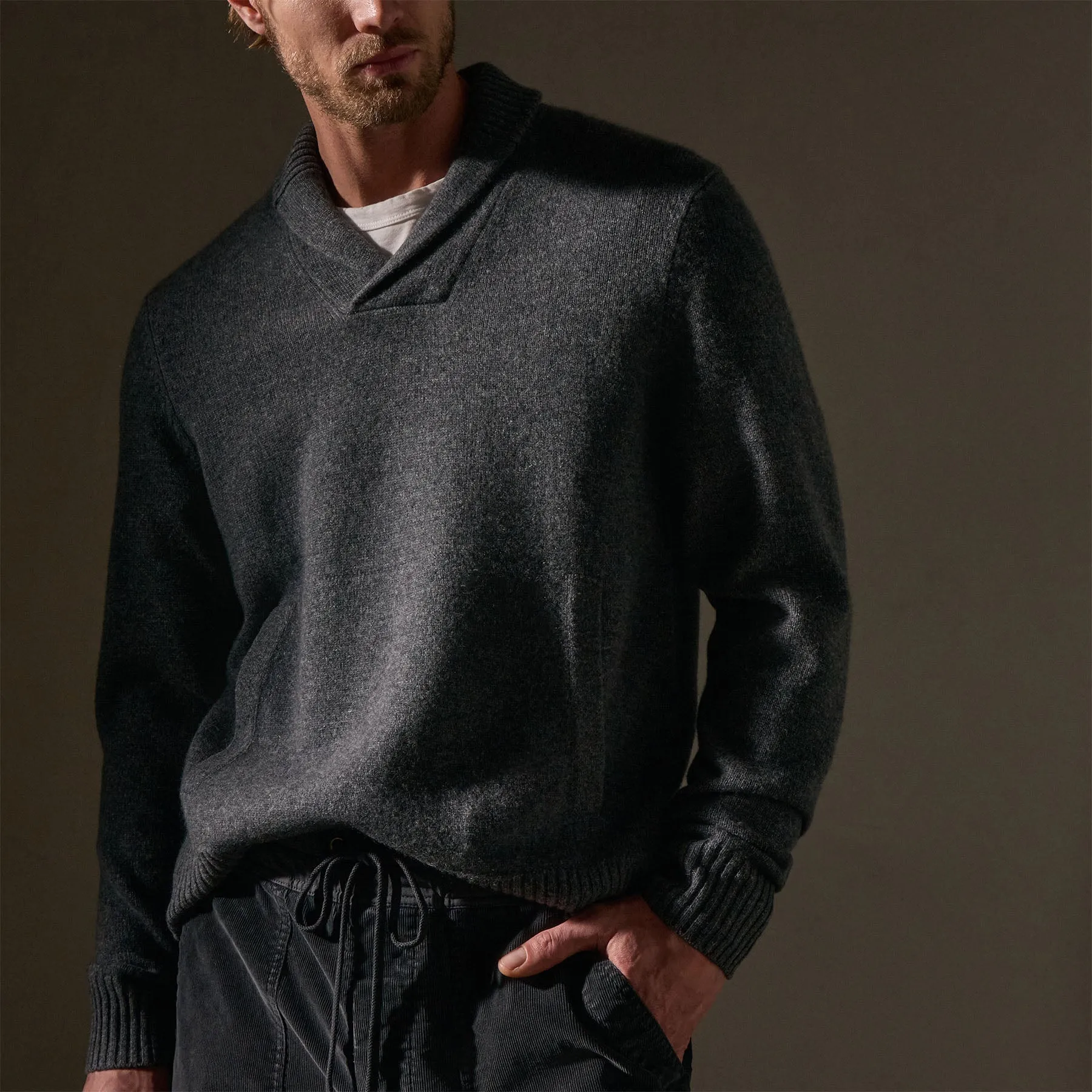 Cashmere Shawl Collar Pullover - Flannel