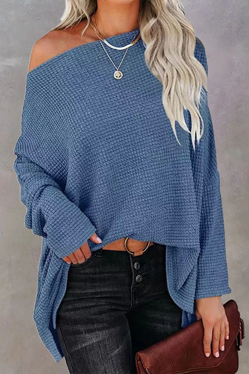 Casual Solid Solid Color Oblique Collar Tops