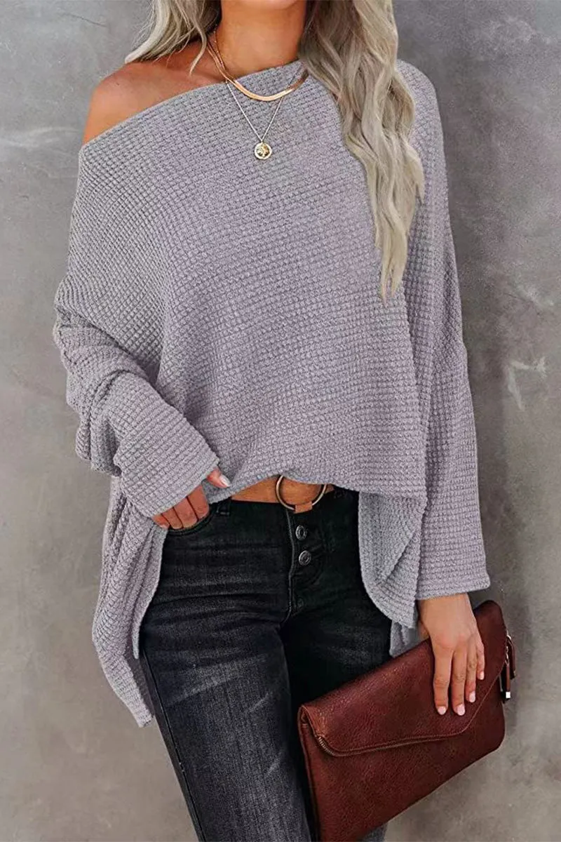 Casual Solid Solid Color Oblique Collar Tops