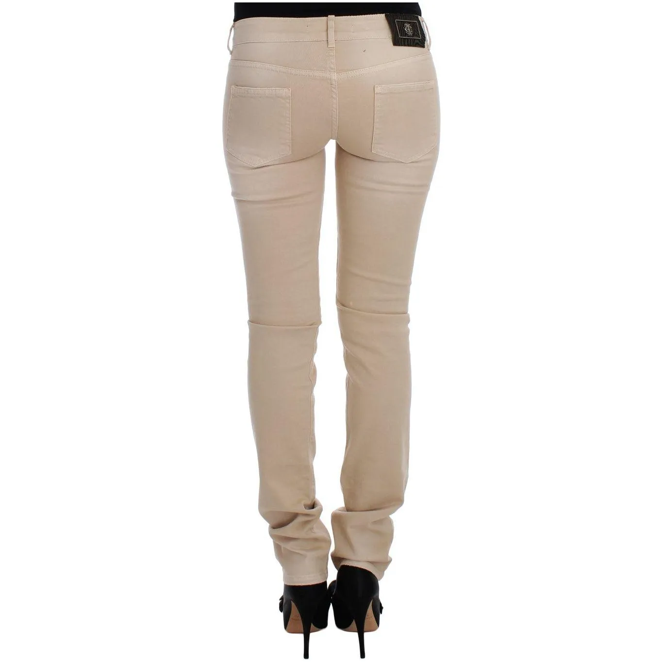 Cavalli Beige Cotton Stretch Slim Fit Jeans