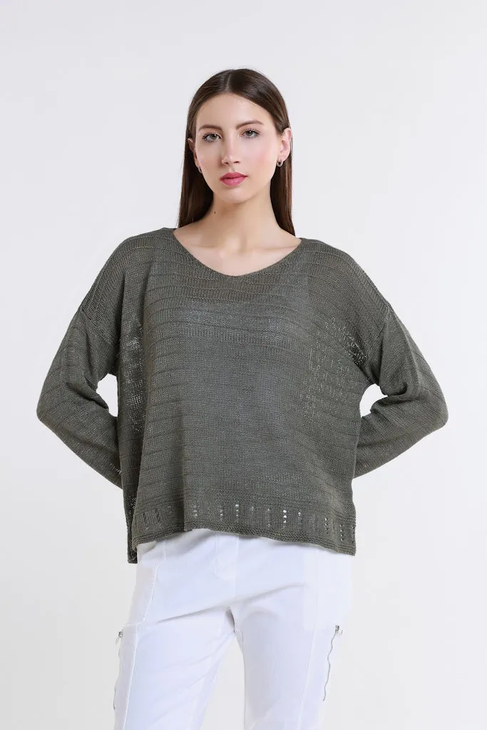 Cheryl LS Ribbed Linen Blend Sweater (BLS231)