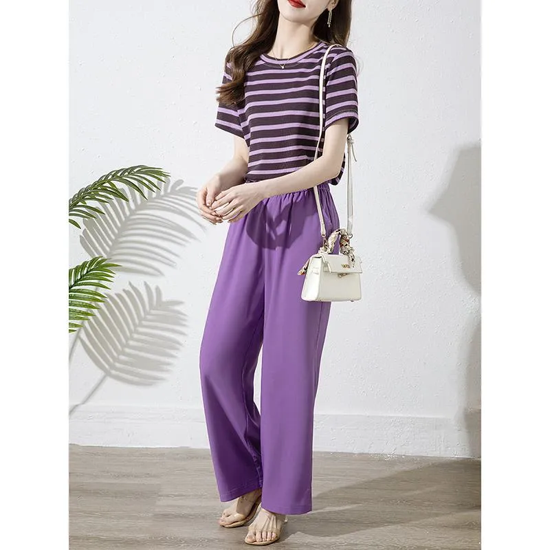 Chic Niche Solid Purple Slant Pocket Loose-Fit Pants