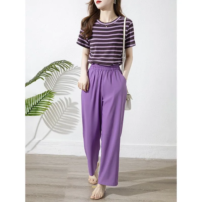 Chic Niche Solid Purple Slant Pocket Loose-Fit Pants