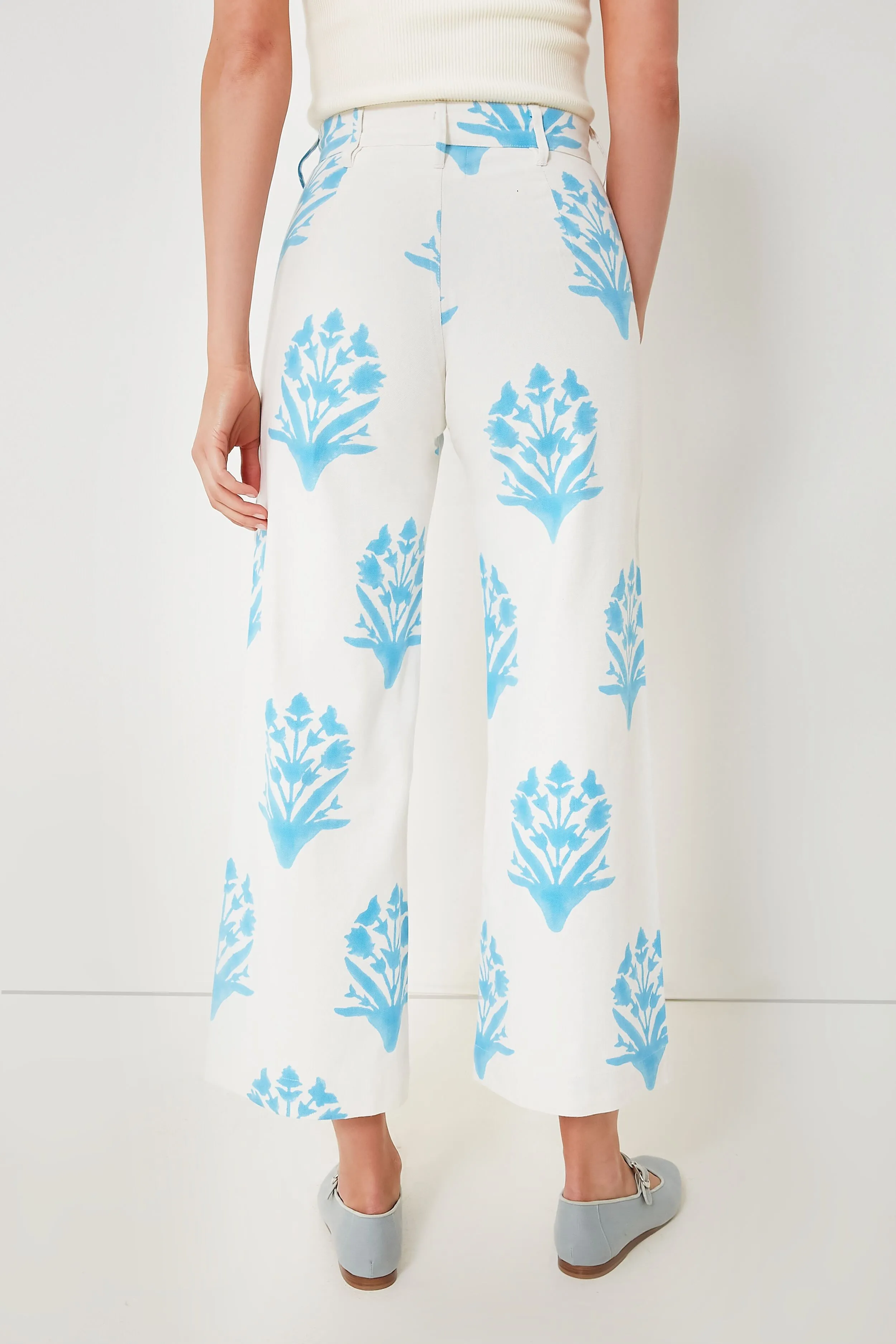 China Blue Palladio Stamp Disco Pants