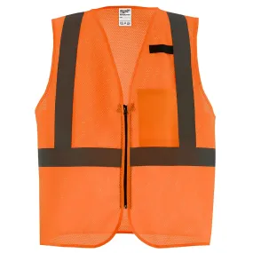 Class 2 High Visibility Orange Mesh One Pocket Safety Vest - 2X/3X