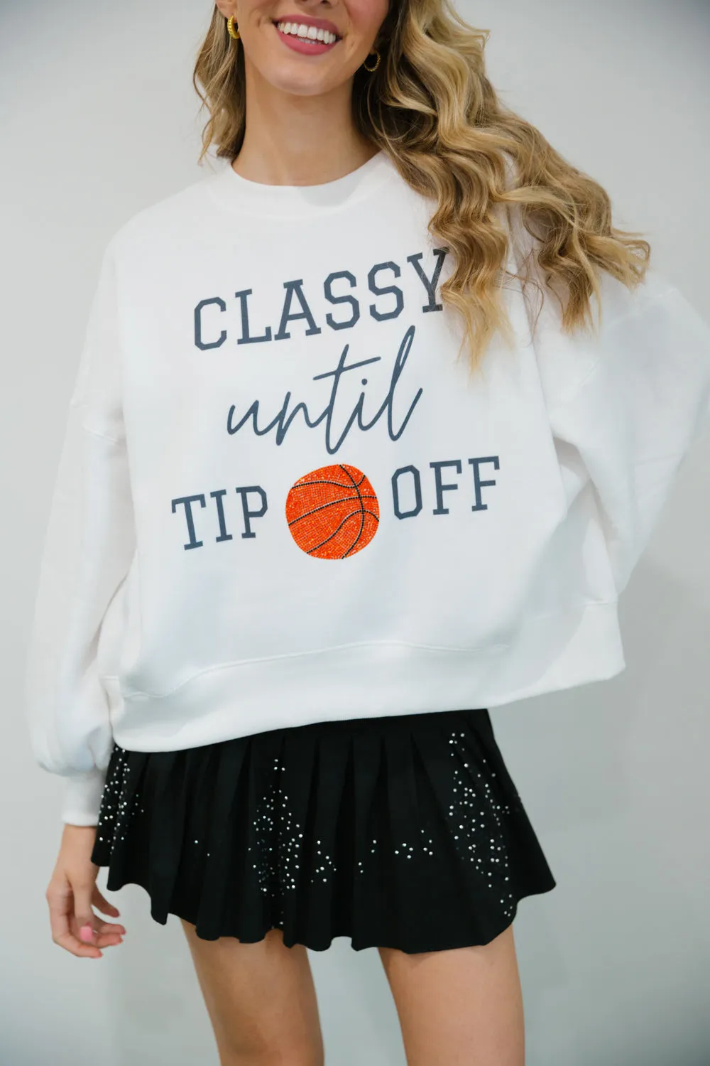 CLASSY UNTIL TIP OFF CURSIVE PULLOVER