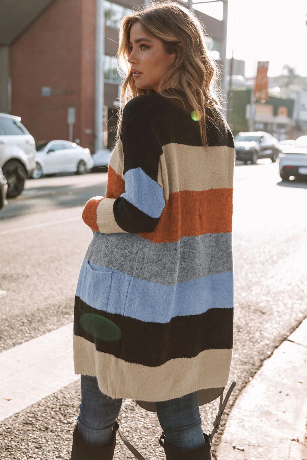 color Colorblock Pocketed Open Front Cardigan