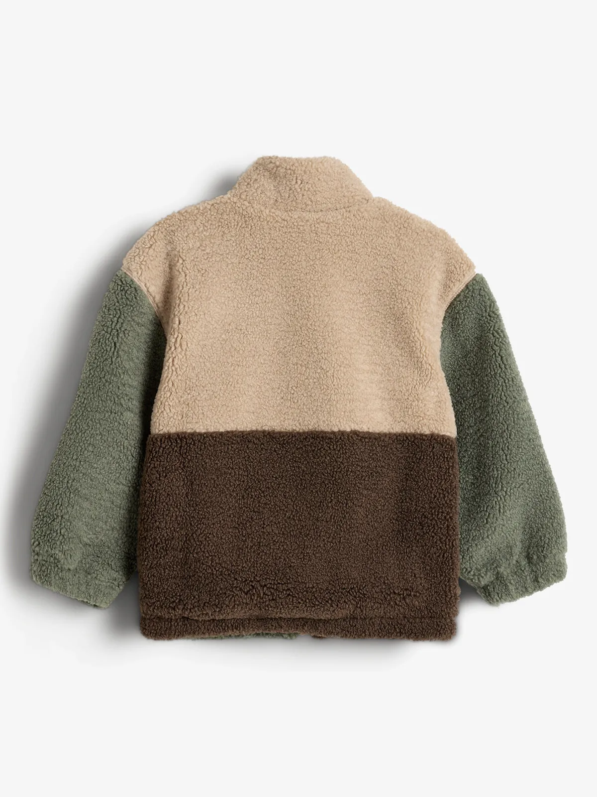 Colorblock Teddy Jacket - Kids - Green/Beige/Dark Earth