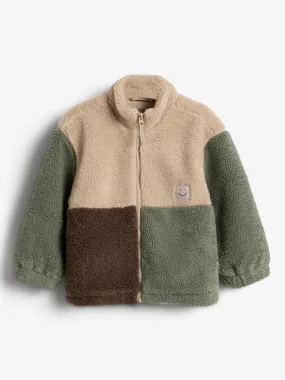 Colorblock Teddy Jacket - Kids - Green/Beige/Dark Earth