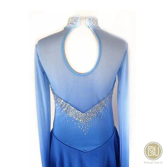 Competition Skating Dress Blue Ombre Long Sleeves Crystals