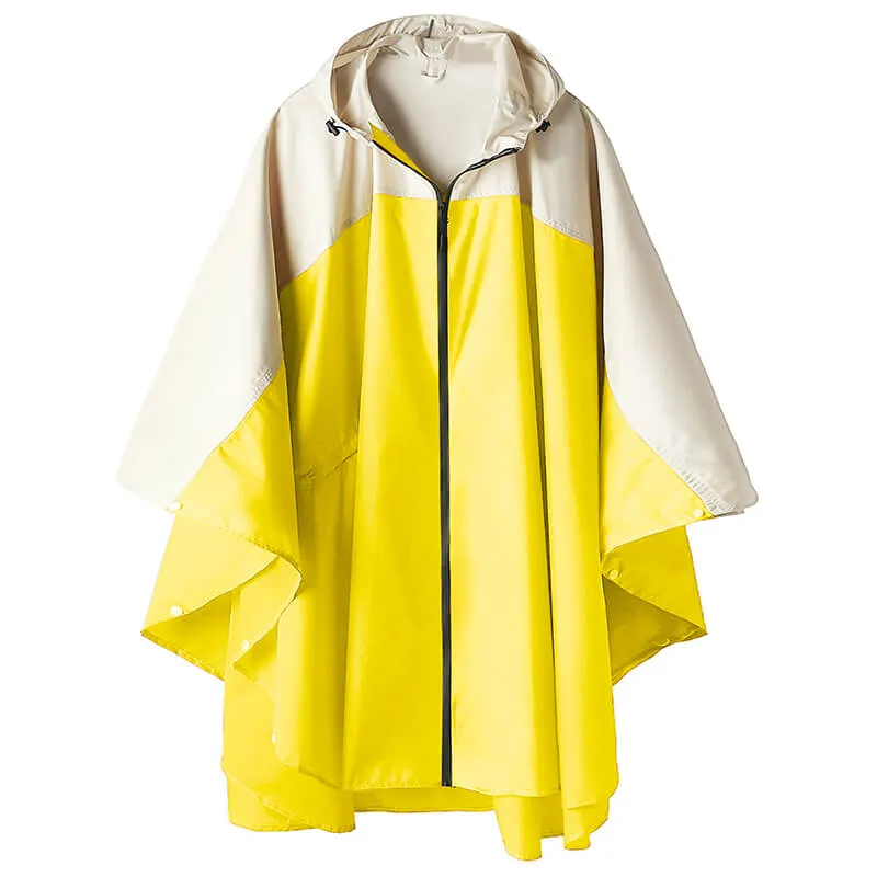 Contrast Color Hooded Zip Up Rain Poncho Jacket for Men Women