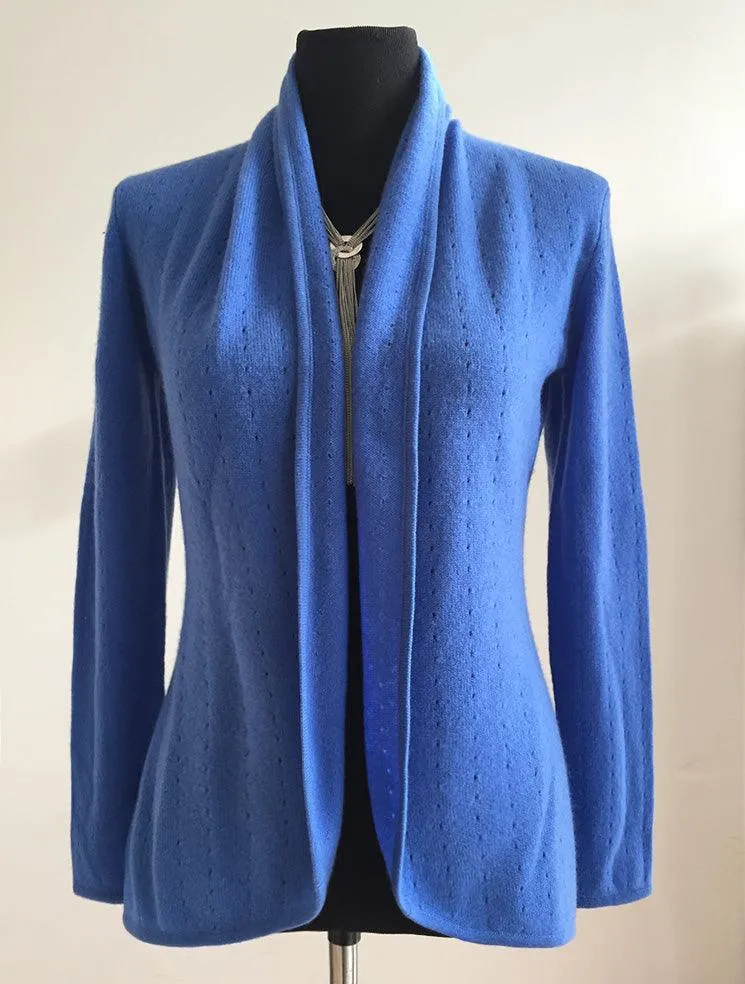 Cornflower blue Cashmere Cardigan - Pointelle