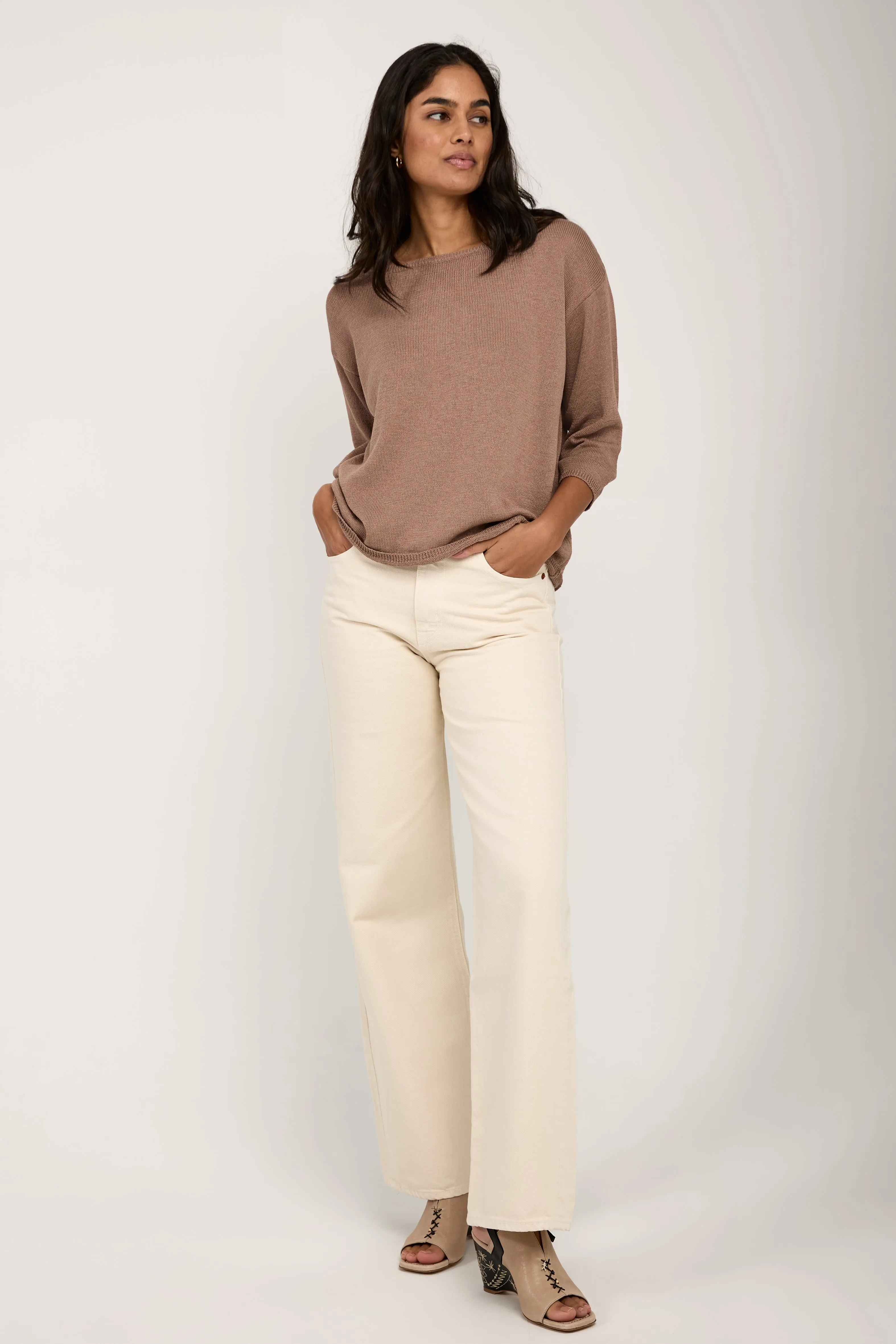 Cotton Silk Pullover Sweater in Skin