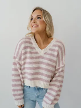 Cozy Moments Sweater - White/Pink Stripe